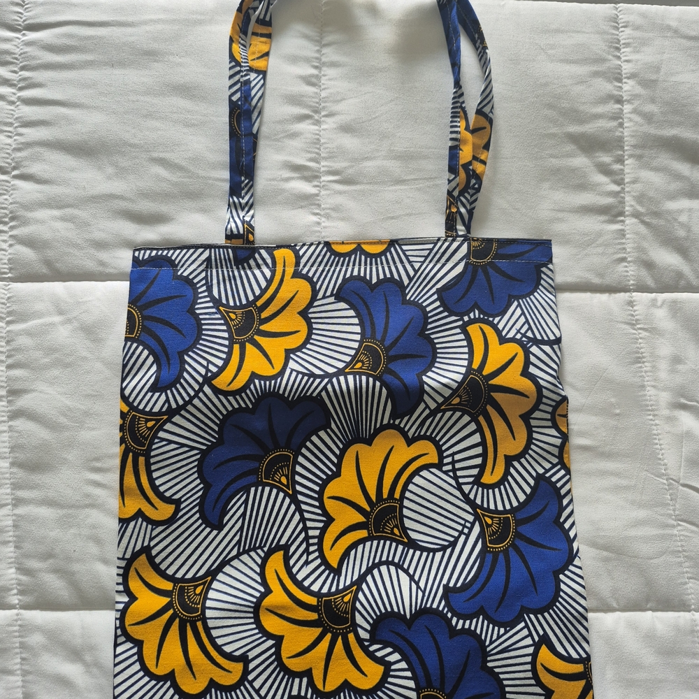 Vibrant Floral Tote Bag - Blue and Yellow